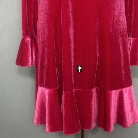 See and Be Seen Women Dress L Cassini Hot Pink Velvet Shift Ruffle Hem Retro - Picture 5 of 16